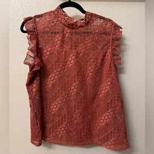 Sleeveless Geometric Lace Blouse in Rust